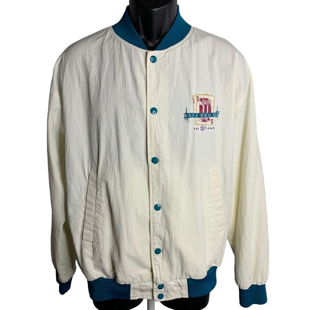 Vintage 90s Stardust Closed Casino Las Vegas Jacket L Cream Bomber